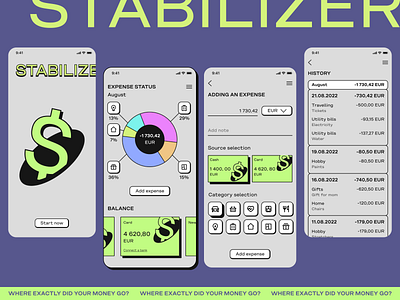 STABILIZER android app application branding brutal brutalism design flat graphic design ios logo mobile design modern ui ui design ux