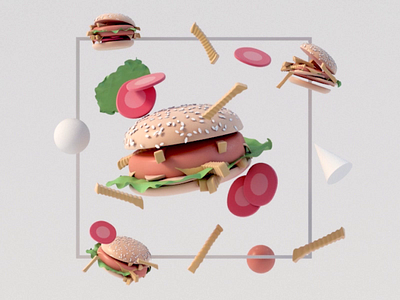 Hamburger 3d 3d animation 3dsmax app c4d food game illustration interface isometric landing page landingpage lowpoly minimal motion render texture uiux video web design