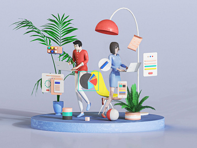 Manage Your Workflow 3d 3d animation 3dsmax branding c4d character game girl illustration interface isometric landing page lowpoly motion office render teamwork texture uiux web design