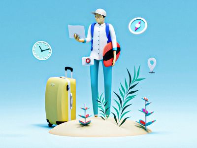 Travel illustration 3d 3d animation 3dsmax app c4d character game homepage illustration interface isometric landing page landingpage lowpoly people render travel ui ux web design wireframe