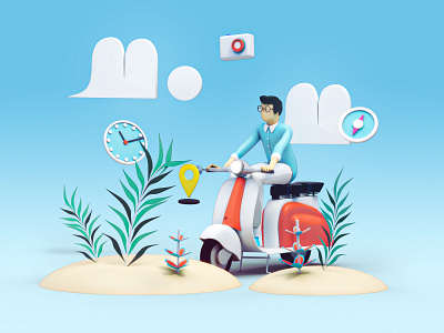 Travel illustration - Motorcycle 3d 3d animation 3dsmax app character game hompage human icon illustration isometric landing page lowpoly motion onboarding render uiux video web web design