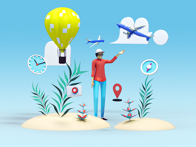Travel illustration - Airplane 3d 3d animation app game icon illustration interface isometric landing page lowpoly machine modeling render texture transport travel uiux vector video webdesign