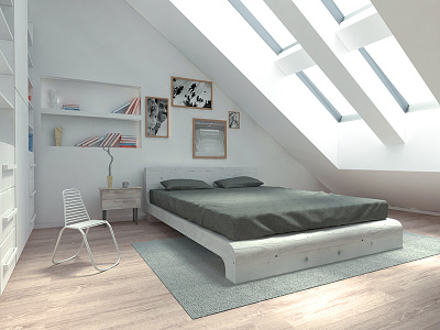 Modern bedroom 3d arhitecture bed design interior room sun vray walls windows