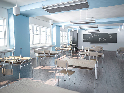 3d Classroom 3d arhitecture classroom environment illustration painting render rendering school