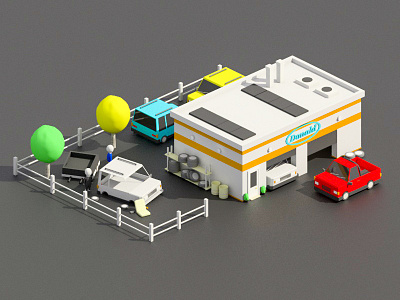 The mechanic 3d arhitecture car city design game illustration render street