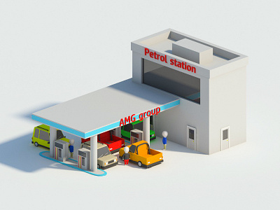 Isometric petrol station 3d character city icon illustration iso isometric shop street town