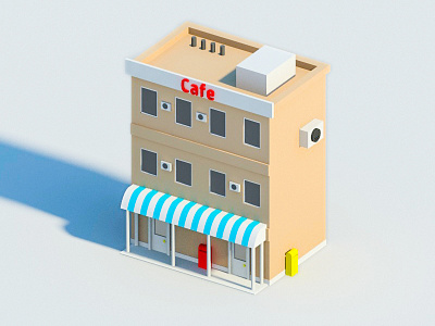 Cafe 3d arhitecture building cafe city design illustration isometric rendering