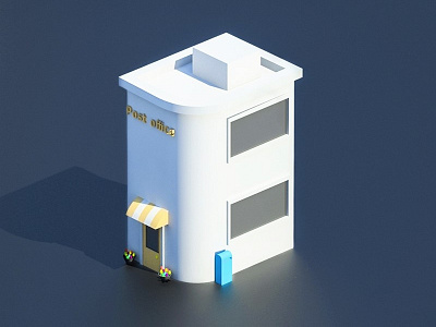 Post office 3d arhitecture building iso isometric lowpoly model render web