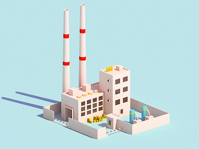 Factory 3d arhitecture building game iso isometric lowpoly render vray web
