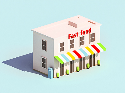 Fast food 3d building design game illustration iso isometric lowpoly render web
