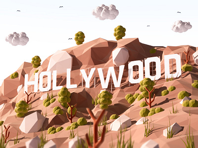 Hollywoood 3d cloud hollywood isometric landscape lowpoly model render sky vray