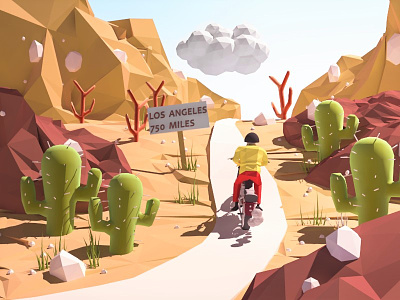 Motorcycle 3d character illustration landscape losangeles lowpoly motorcycle sky