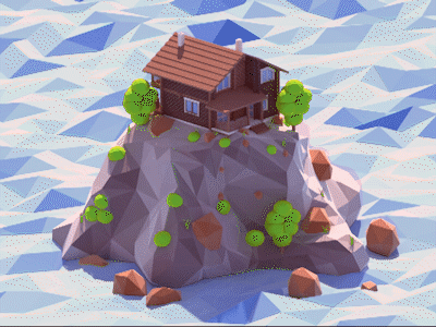 Island GIF 3d animations house illustrations ios island isometric landscape lowpoly render trees vray