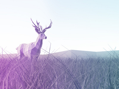 Lonely deer 3d 3dmax deer grass illustration ios landscape lowpoly mountains sunrays sunset trees