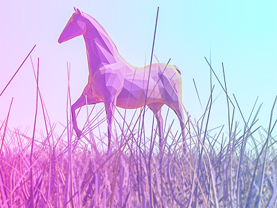 Horse 3d 3dmax grass horse illustration ios landscape lowpoly mountains sunrays sunset trees