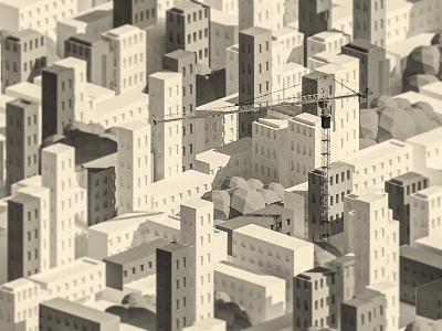 Skyscrapers 3d building bw city crane home illustration ios lowpoly road street window