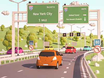 Road to New York 3d arhitecture building car game highway ios iso isometric lowpoly render