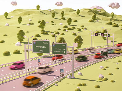 Road to New York 02 3d arhitecture building car game highway ios iso isometric lowpoly render