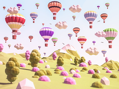 Ballooning into the Sky 3d arhitecture balloon building game ios isometric lowpoly render sky tree