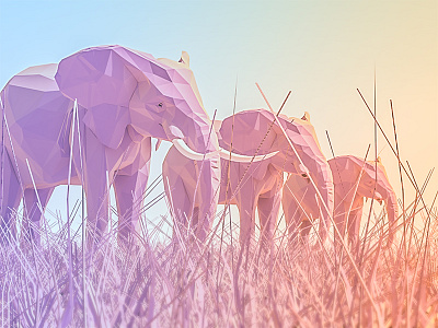 Trinity 3d 3dmax elephant game grass illustration ios landscape lowpoly mountains render sunrays