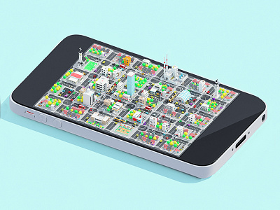 iPhone city 3d arhitecture building car game illustration ios iso isometric lowpoly render vray