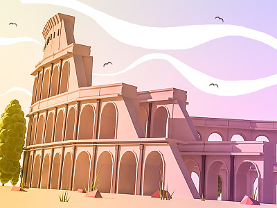 Colosseum in Roma 3d 3dmax colosseum grass history illustration ios italy landscape lowpoly sunrays trees