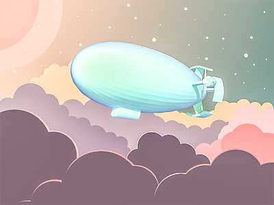 Airship 3d airship cloud flat freedom game gradient illustration lowpoly sky stars vector