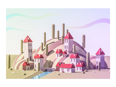 Village 3d building city flat game illustration isom ios isometric lowpoly render vector