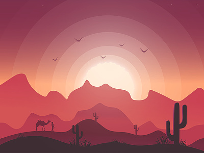 Desert clouds dribbble footer illustration landing landscape meetup moon mountains page sun