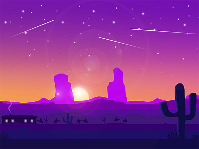 Sunset clouds dribbble footer house illustration landing page landscape meetup mountains sky sun vector