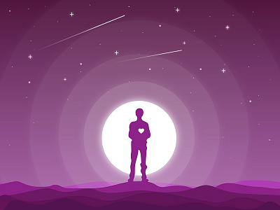 Mr. Lonely app clouds dribbble flat footer illustration landing page landscape moon mountains sun vector