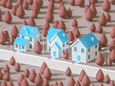 Three houses 2 3d city house illustration iso isometric landing landscape low lowpoly modeling poly