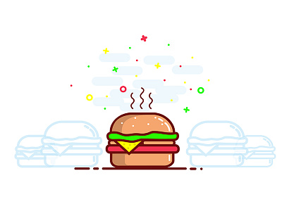 Burger 2d app flat icon illustration junk food line art logo vector. fast food web