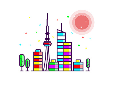 Toronto 2d building cloud design flat house illustration line sky toronto ui vector