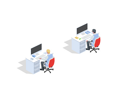 Coworkers 2d app business cloud computer coworker desk flat illustration security vector web