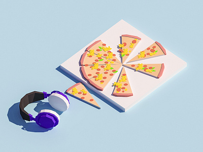 Just relax 3d flat game headphones illustration ios iso isometric low poly lowpoly pizza render