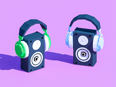 Turn Up the Music! 3d flat game headphones illustration ios iso isometric low poly lowpoly render speaker