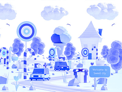 Sweet Town 3d car city house illustration landing page landscape low poly lowpoly main page road town