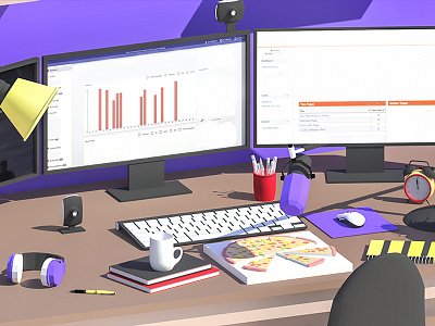 Desk (WIP) 3d app book computer game illustration ios isometric lamp low poly lowpoly pizza