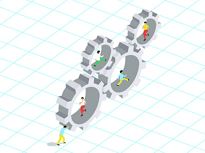 Security operations 2d development gears illustration isometric people security system ui teamwork vector web
