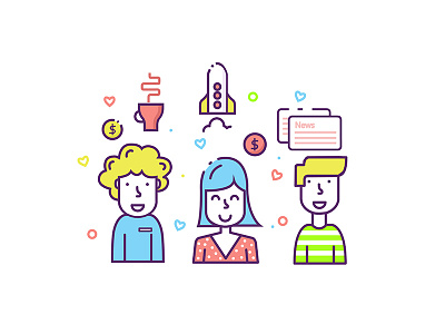 Our Team 2d app business development icon illustration linear rocket team ui web