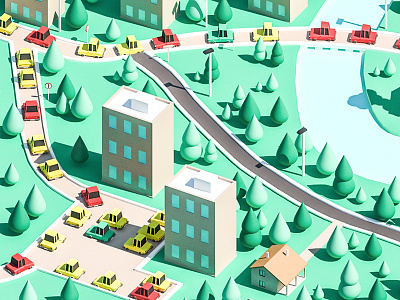 Town (Crop 1) 3d building cars city game illustration low poly lowpoly road town traffic ui
