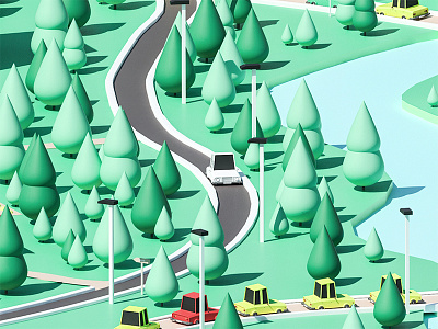 Town (Crop 2) 3d building cars city game illustration low poly lowpoly road town traffic ui