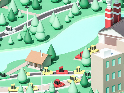 Town (Crop 4) 3d building cars city game illustration low poly lowpoly nature traffic ui ux