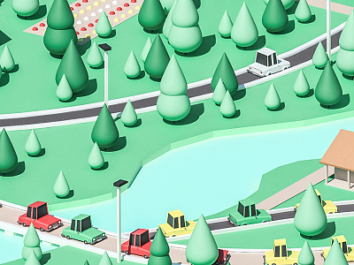 Town (Crop 3) 3d building cars city game illustration low poly lowpoly traffic ui ux town