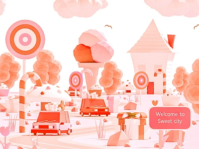 Sweet City - color version 2 3d buildings car city design dribbble house landing page low poly lowpoly ui ux