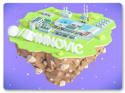 INNOVIC island 3d building city company ux illustration landing page low poly lowpoly town ui web