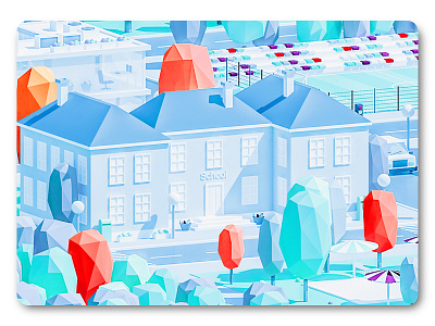 School 3d city game illustration landing page low poly lowpoly school town ui ux web