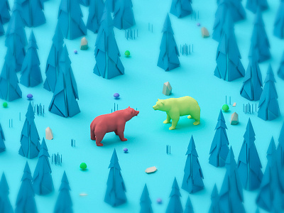 Bears 3d animal bear landingp age landscape low poly lowpoly nature texture trees ui ux web design