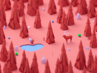 Deer and Squirrel 3d animal deer illustration isometric landing page low poly nature texture ui ux web design